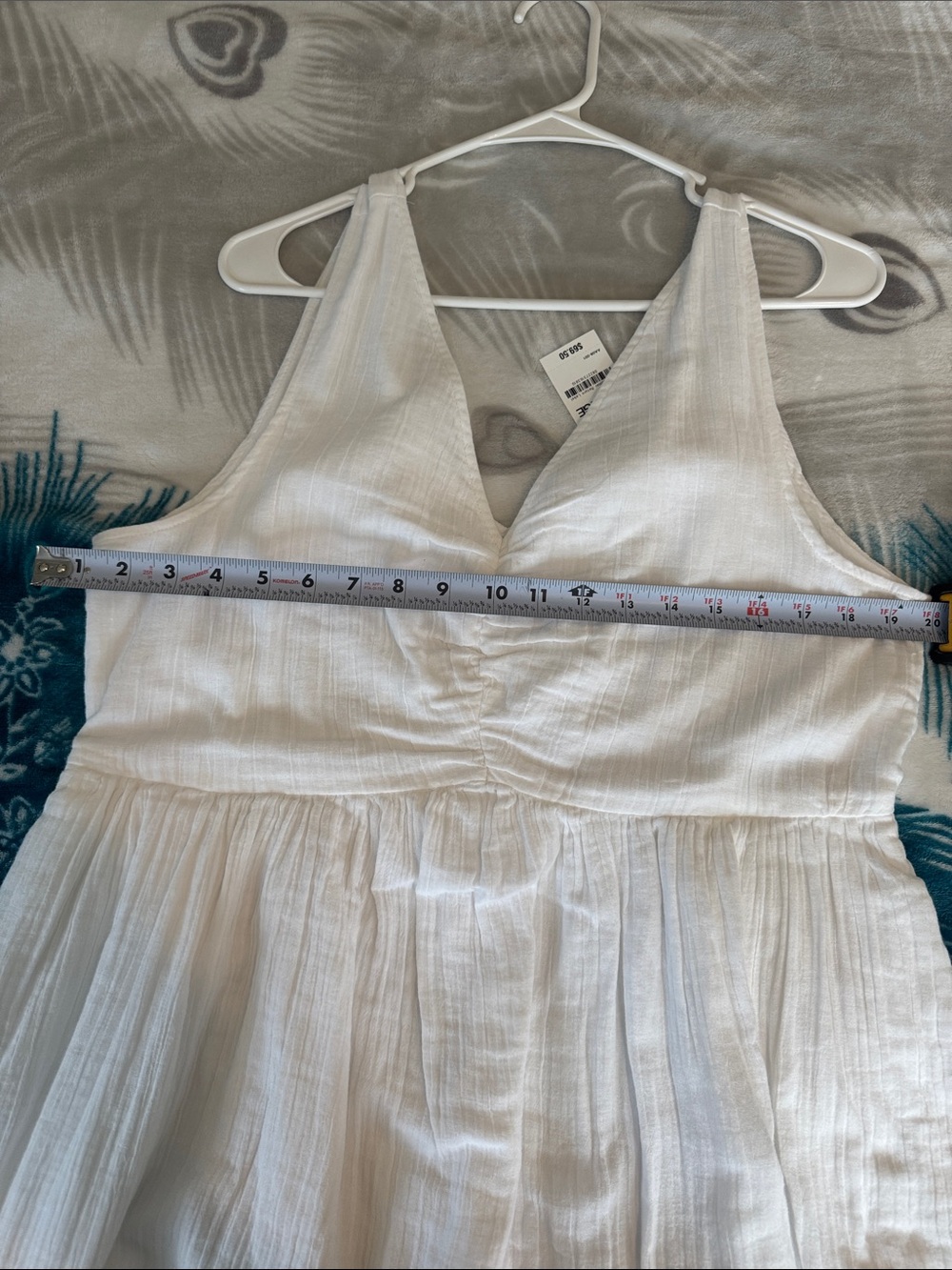 Lightweight cotton/gauze White V-Neck Maxi Dress with Gathered Skirt